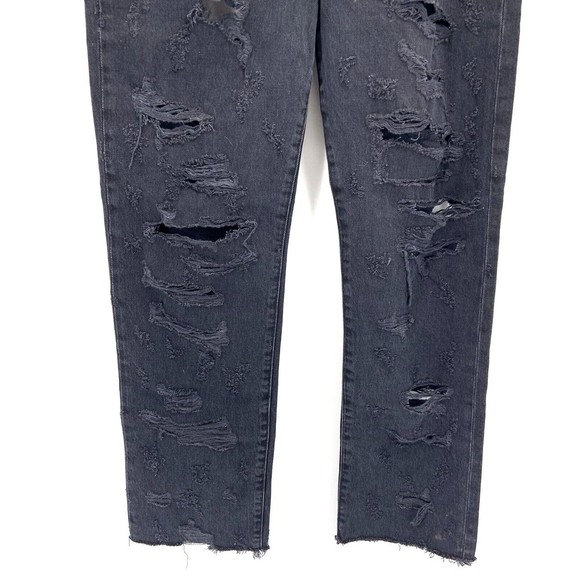 Agolde Womens 28 Criss Cross Jeans Straight Destroyed Black Raw Hem Rigid Button - Picture 4 of 12